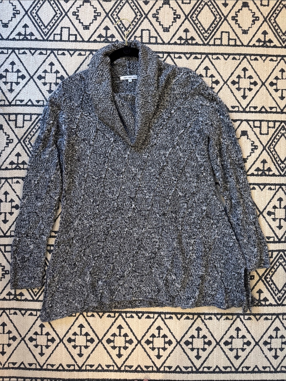 eight eight eight Charcoal Gray or Black and White Cotton Cowl Neck Sweater